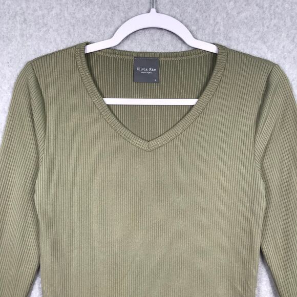 Olivia Rae Top Womens Small Green Crop Ribbed Shirt Basic Minimal‎ Y2K Yoga - Picture 2 of 7